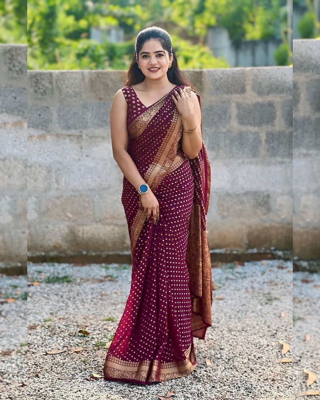 Royal Purple Soft Lichi Silk Saree | Jacquard Border Couture