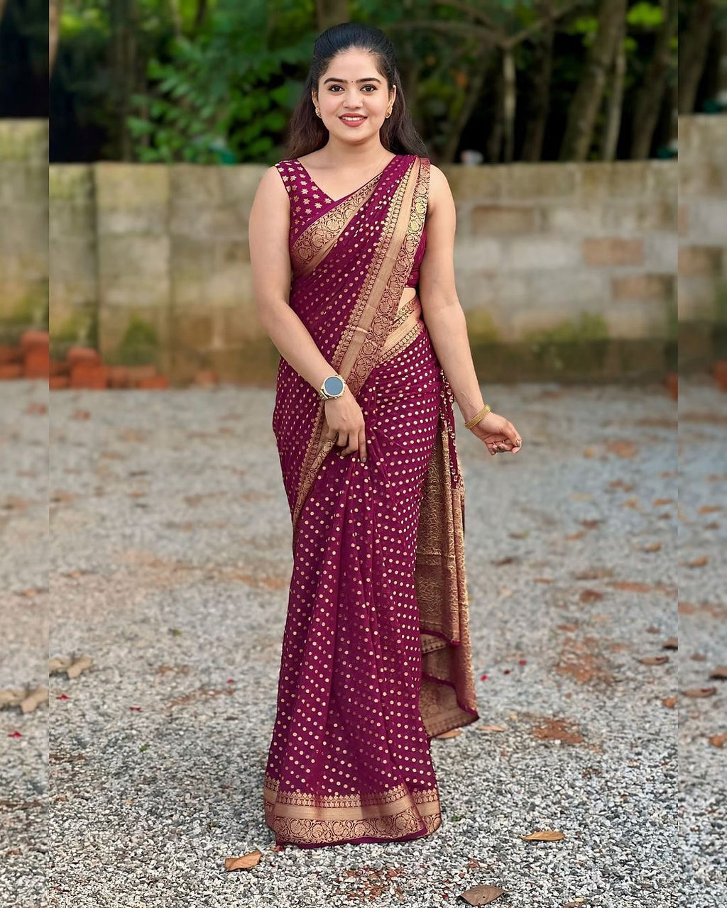 Royal Purple Soft Lichi Silk Saree | Jacquard Border Couture