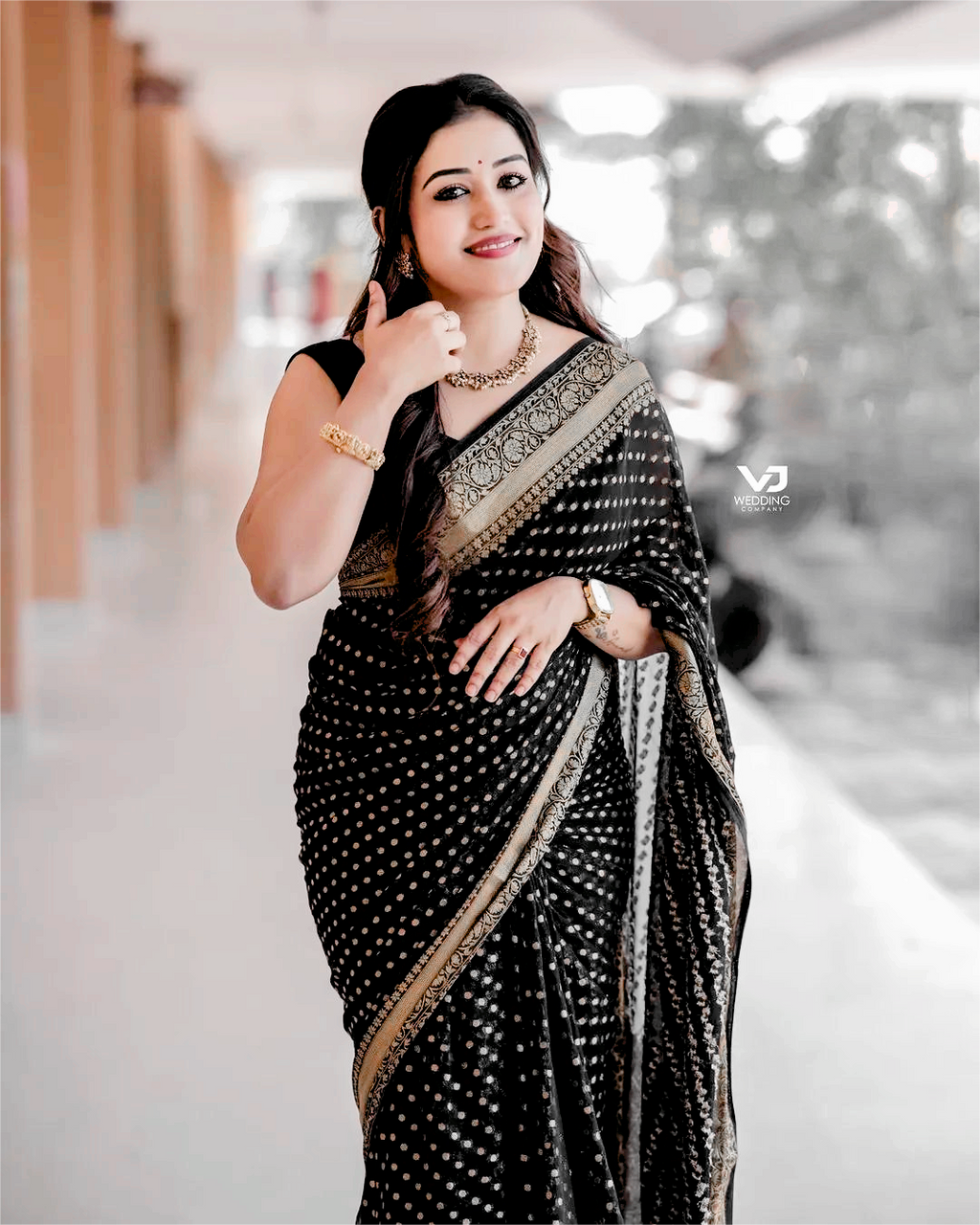 Midnight Black Soft Lichi Silk Saree | Jacquard Border Couture
