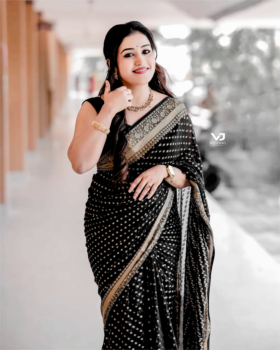 Midnight Black Soft Lichi Silk Saree | Jacquard Border Couture
