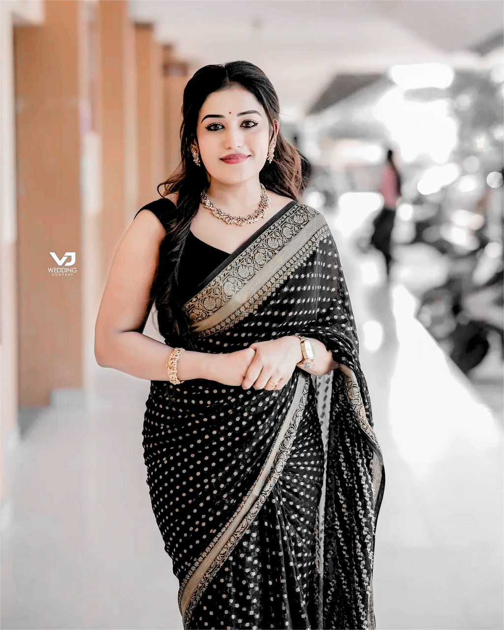 Midnight Black Soft Lichi Silk Saree | Jacquard Border Couture