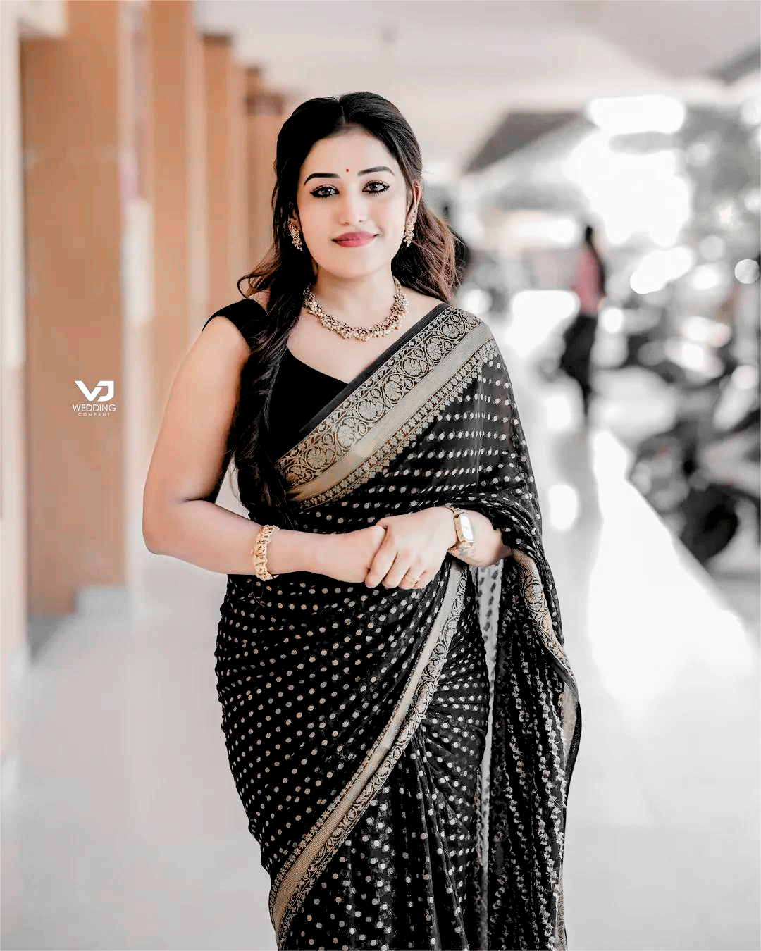 Midnight Black Soft Lichi Silk Saree | Jacquard Border Couture