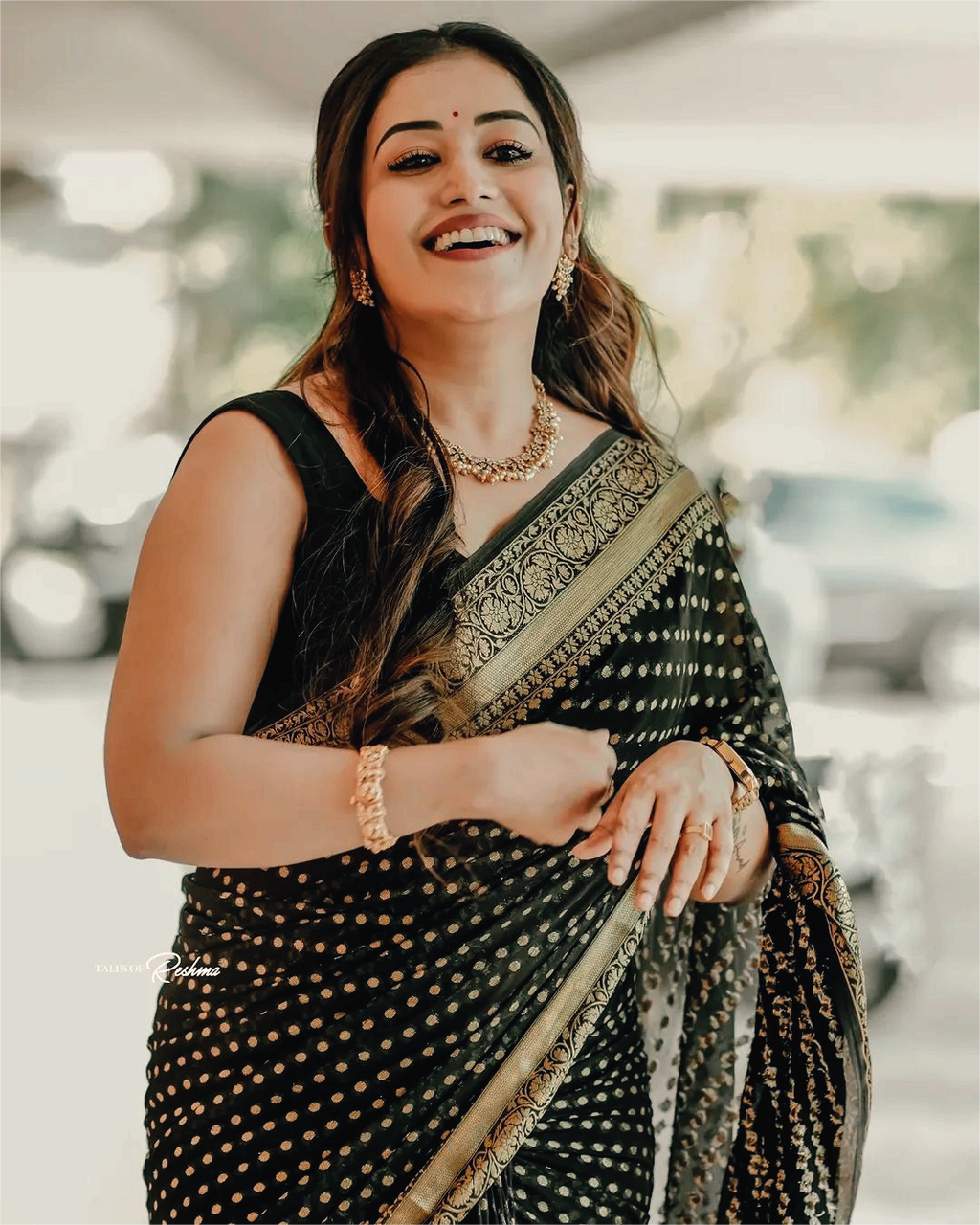 Midnight Black Soft Lichi Silk Saree | Jacquard Border Couture
