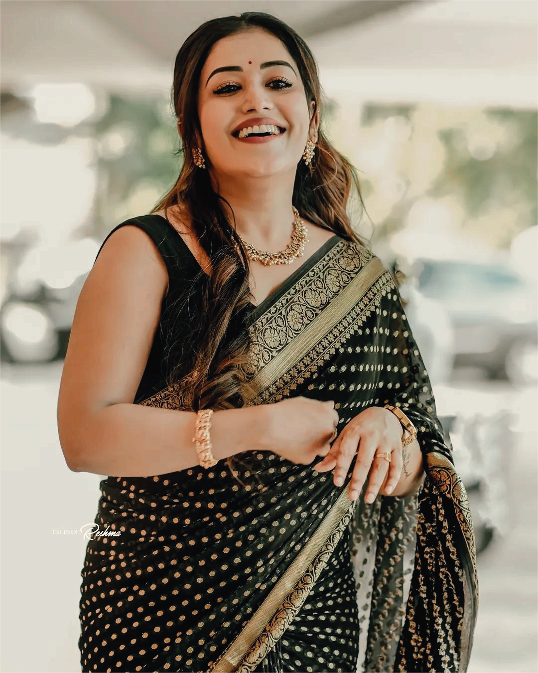 Midnight Black Soft Lichi Silk Saree | Jacquard Border Couture