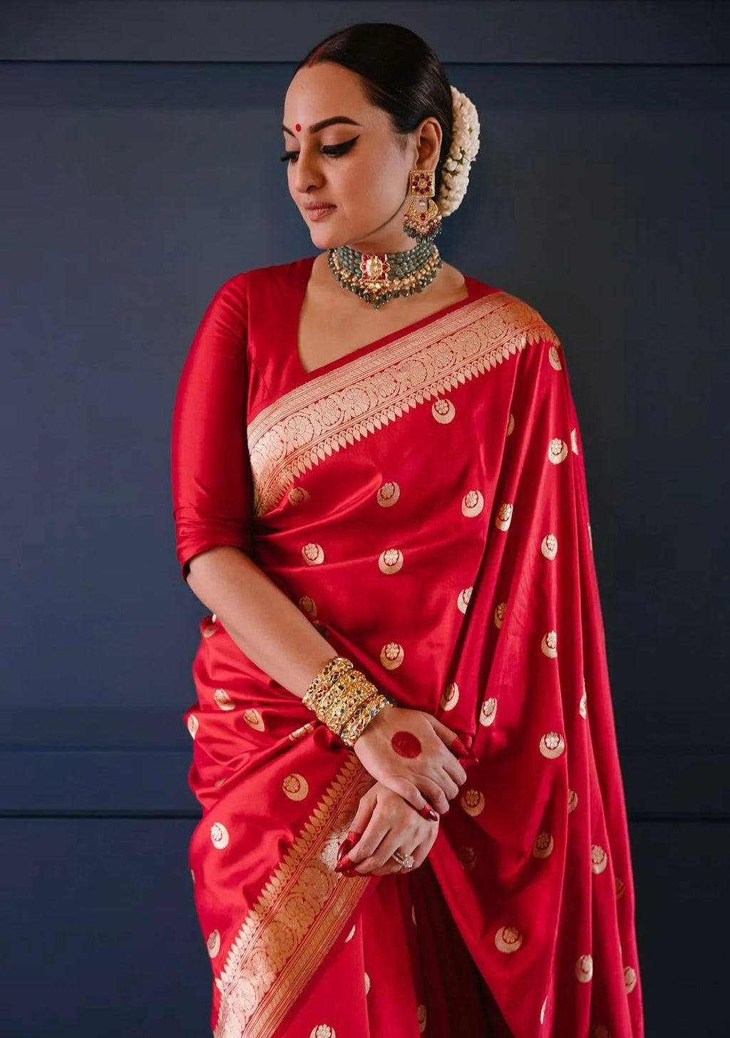 Classic Red Soft Lichi Silk Saree | Rich Pallu & Jacquard Work Couture