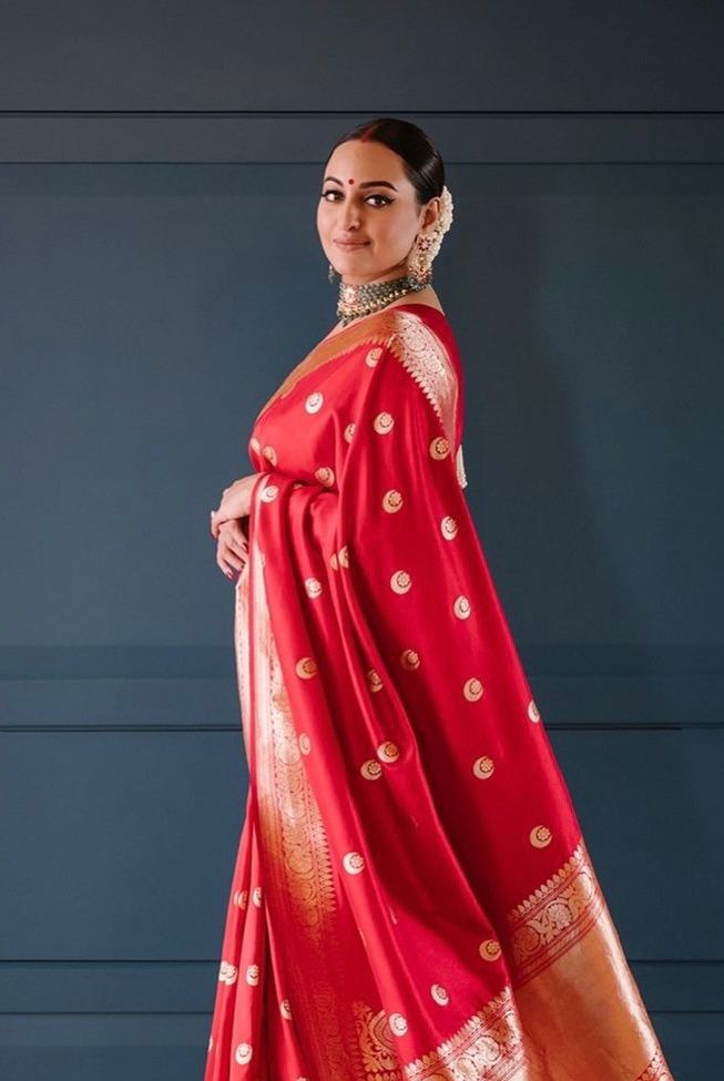 Classic Red Soft Lichi Silk Saree | Rich Pallu & Jacquard Work Couture