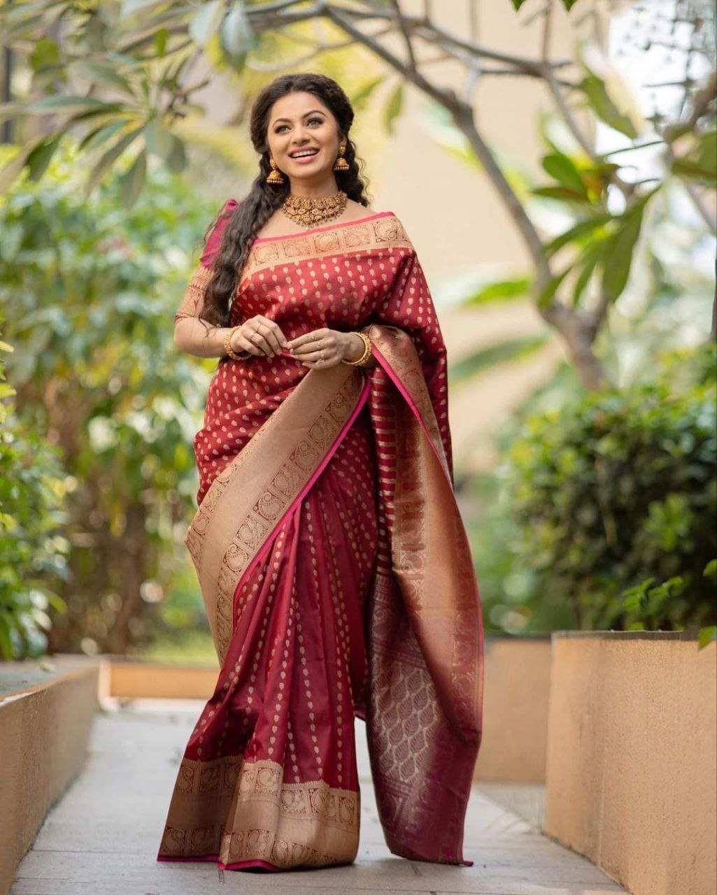 Regal Maroon Soft Lichi Silk Saree | Rich Pallu & Jacquard Work Couture