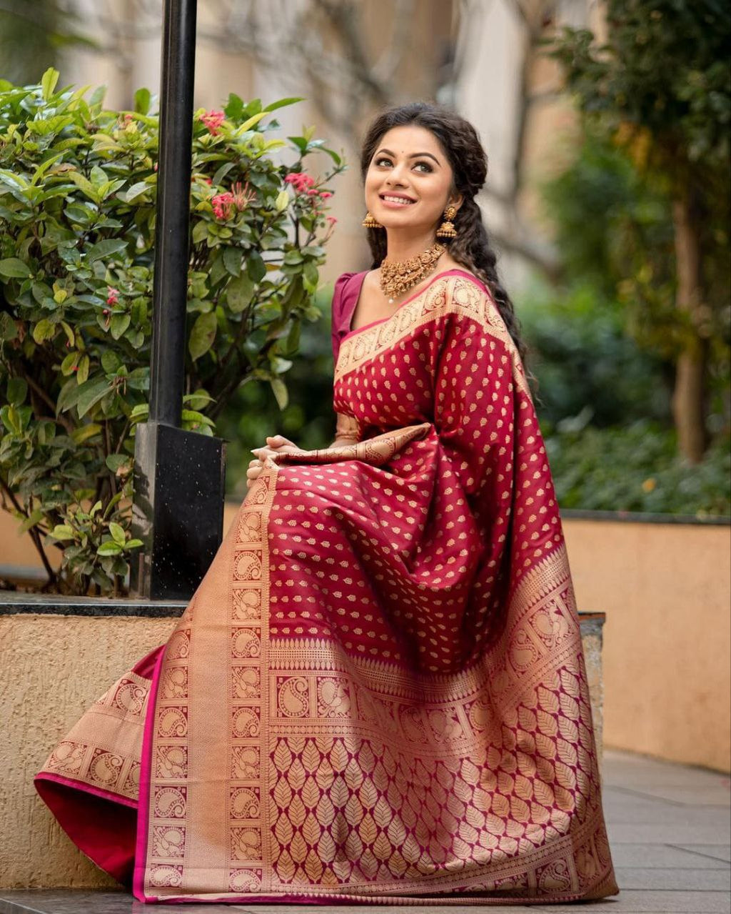 Regal Maroon Soft Lichi Silk Saree | Rich Pallu & Jacquard Work Couture