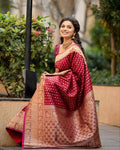 Regal Maroon Soft Lichi Silk Saree | Rich Pallu & Jacquard Work Couture