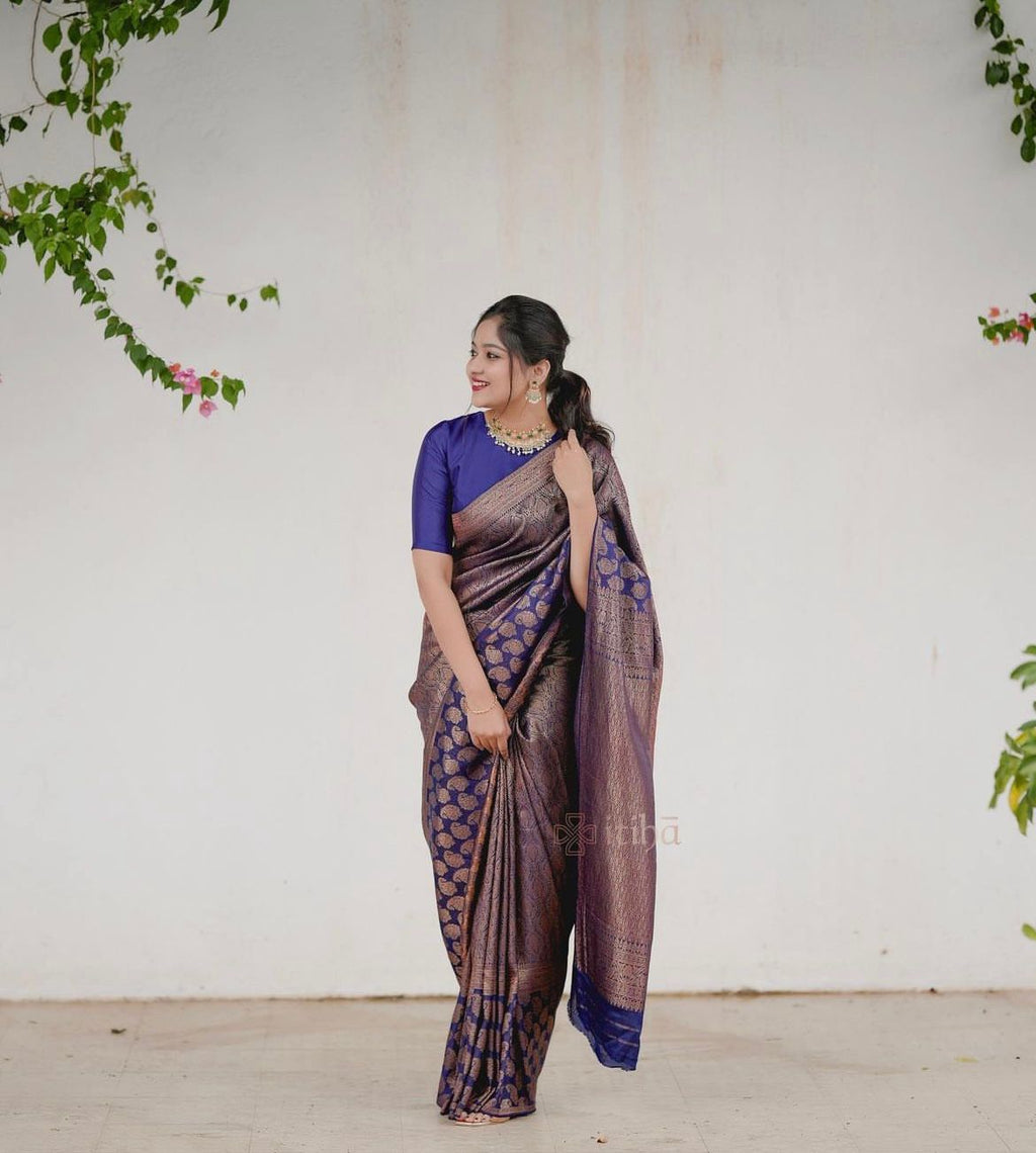 Majestic Navy Blue Soft Lichi Silk Saree | Rich Pallu & Jacquard Work Couture