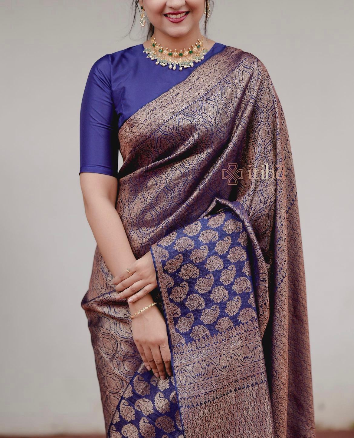 Majestic Navy Blue Soft Lichi Silk Saree | Rich Pallu & Jacquard Work Couture