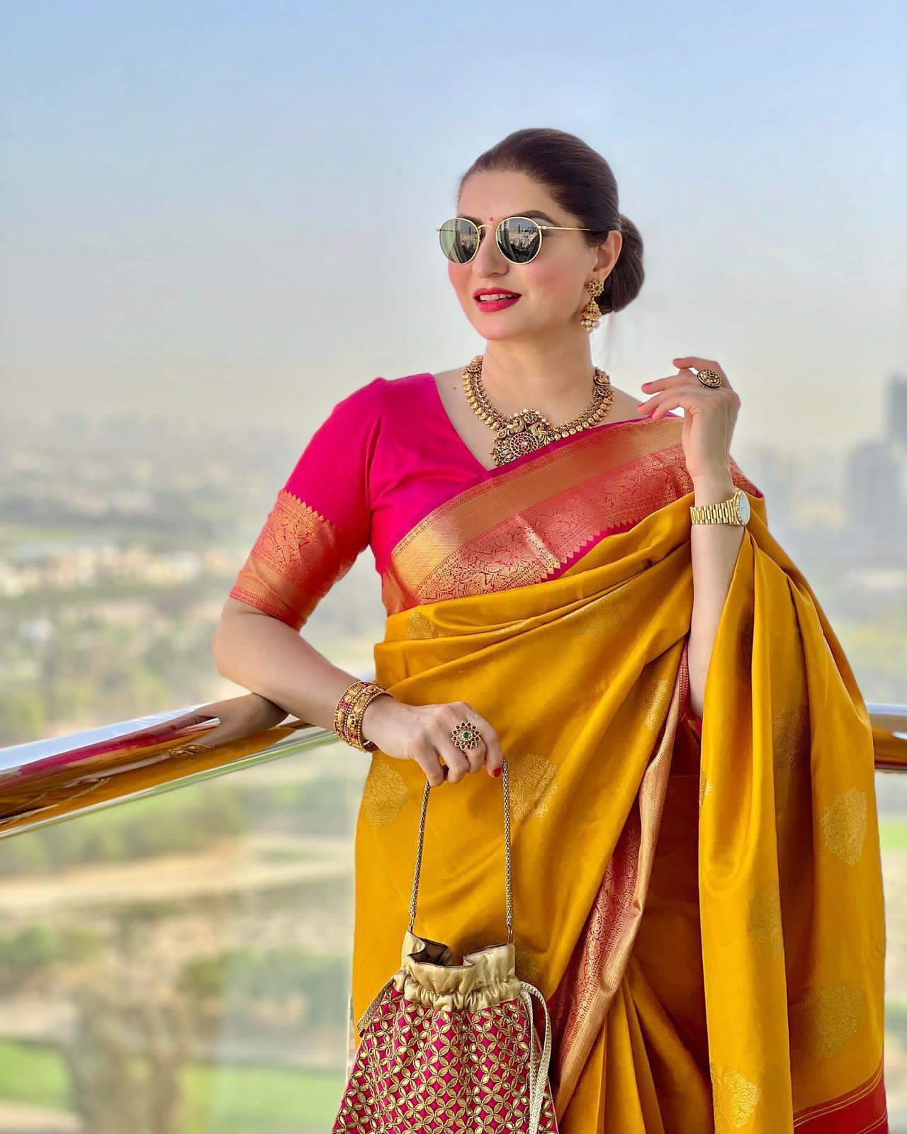 Sunshine Yellow Soft Lichi Silk Saree | Color Contrast Jacquard Border Couture
