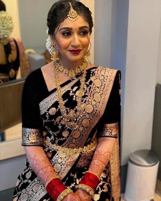 Classic Black Soft Lichi Silk Saree | Rich Pallu & Jacquard Work Couture