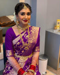 Royal Purple Soft Lichi Silk Saree | Rich Pallu & Jacquard Work Couture