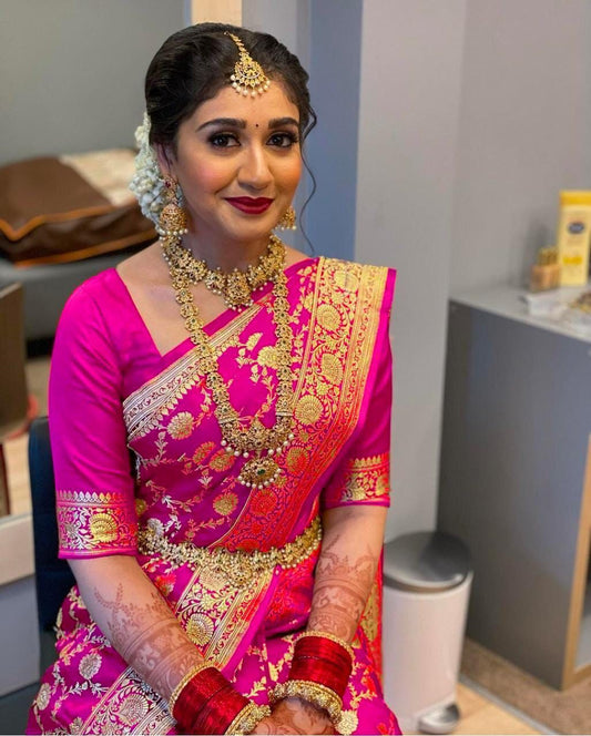 Delicate Pink Soft Lichi Silk Saree | Rich Pallu & Jacquard Work Couture