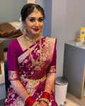 Wine & Rani Soft Lichi Silk Saree | Rich Pallu & Jacquard Work Couture