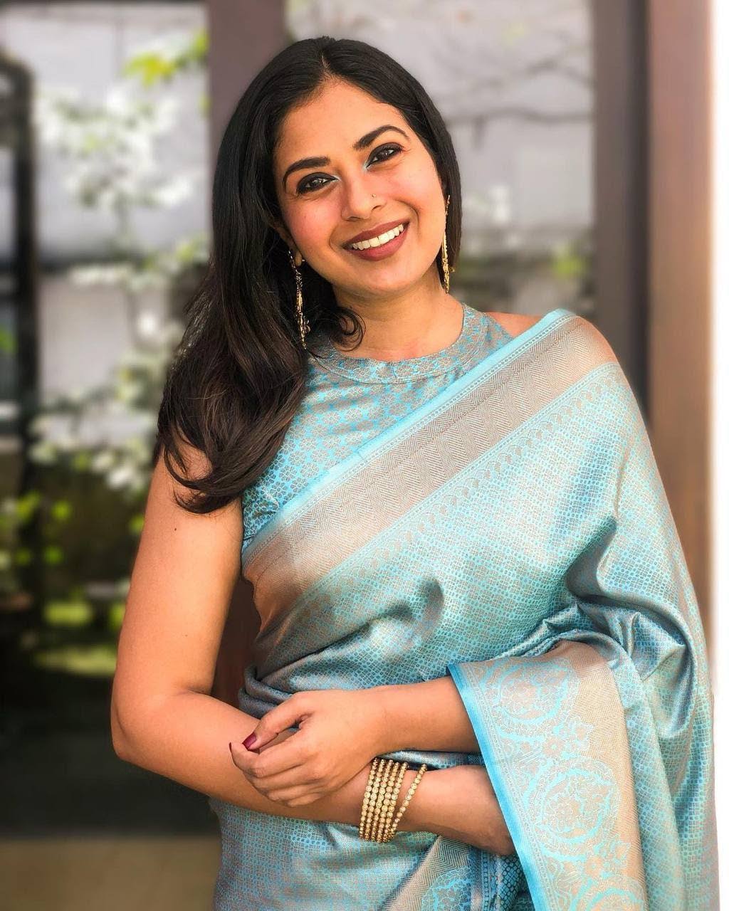 Sky Blue Soft Lichi Silk Saree | All Over Work Jacquard Couture