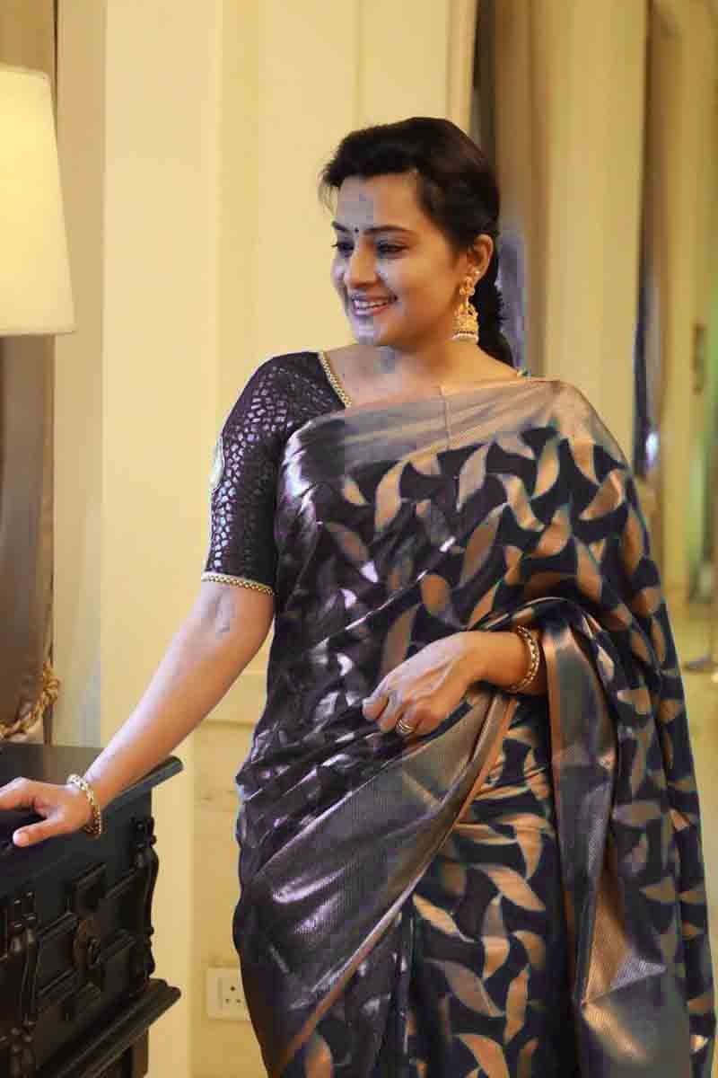 Midnight Black Soft Lichi Silk Saree | Heavy Brocade Jacquard Work Couture