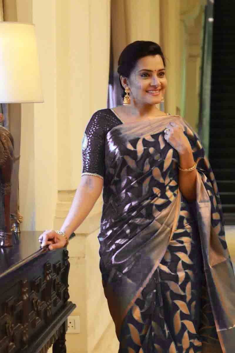 Midnight Black Soft Lichi Silk Saree | Heavy Brocade Jacquard Work Couture