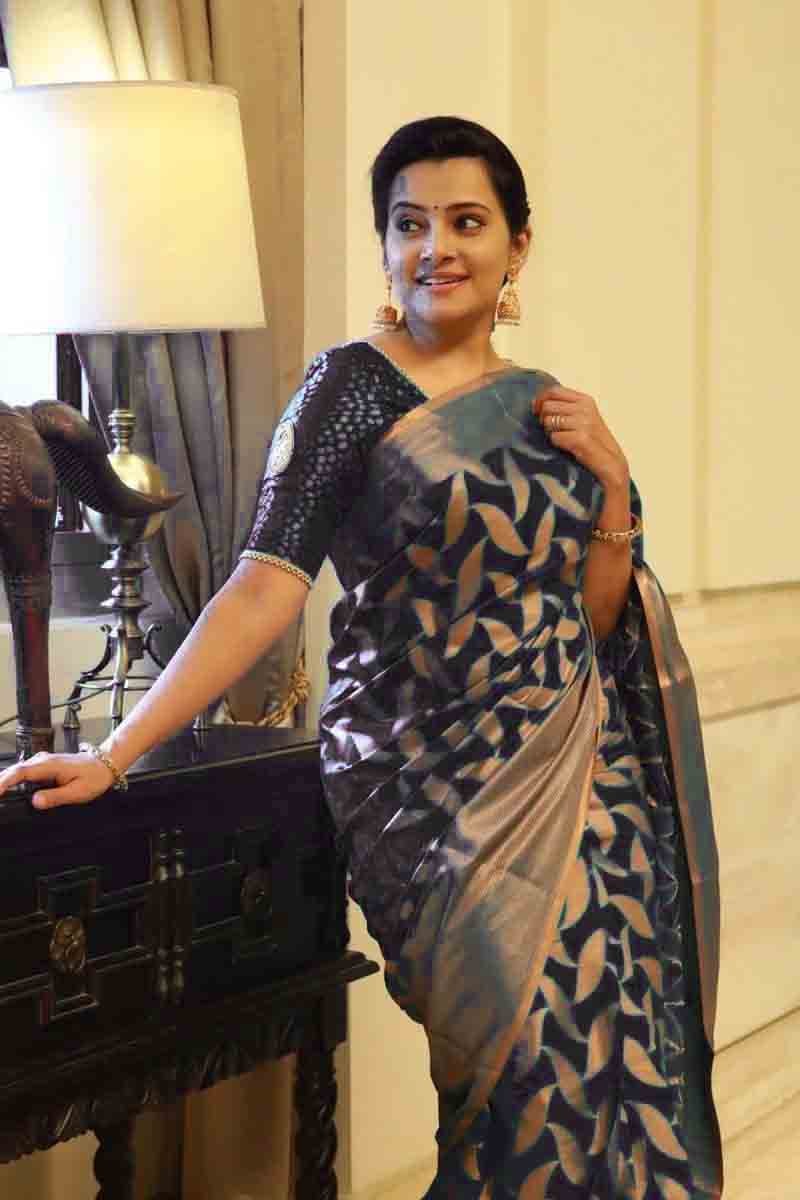 Midnight Black Soft Lichi Silk Saree | Heavy Brocade Jacquard Work Couture
