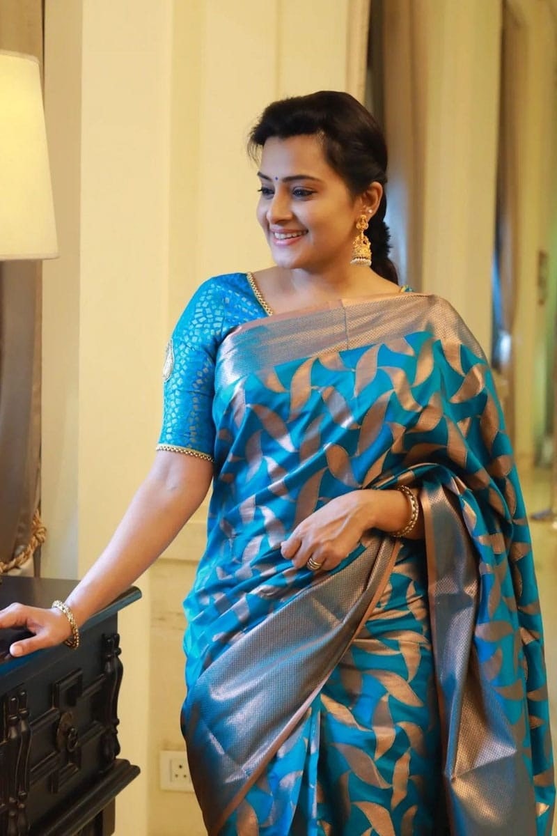 Enchanting Firozi Soft Lichi Silk Saree | Heavy Brocade Jacquard Work Couture