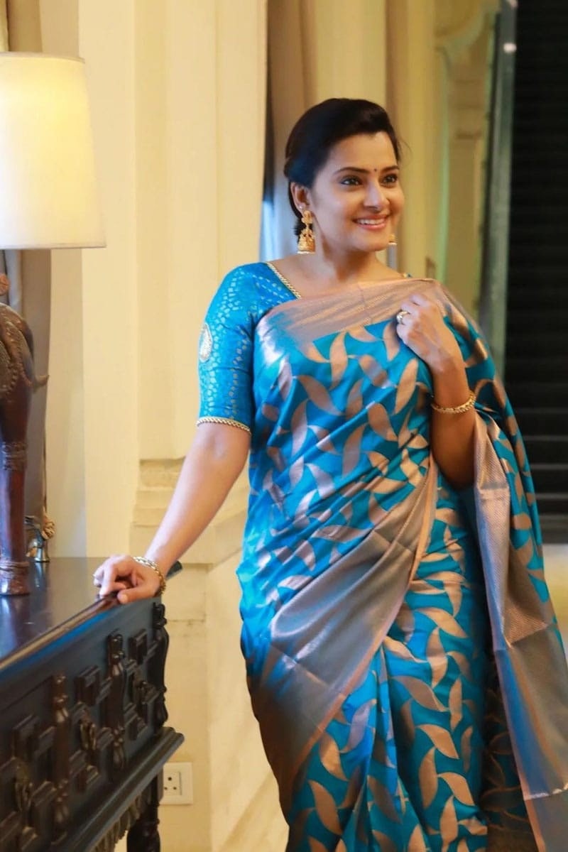 Enchanting Firozi Soft Lichi Silk Saree | Heavy Brocade Jacquard Work Couture