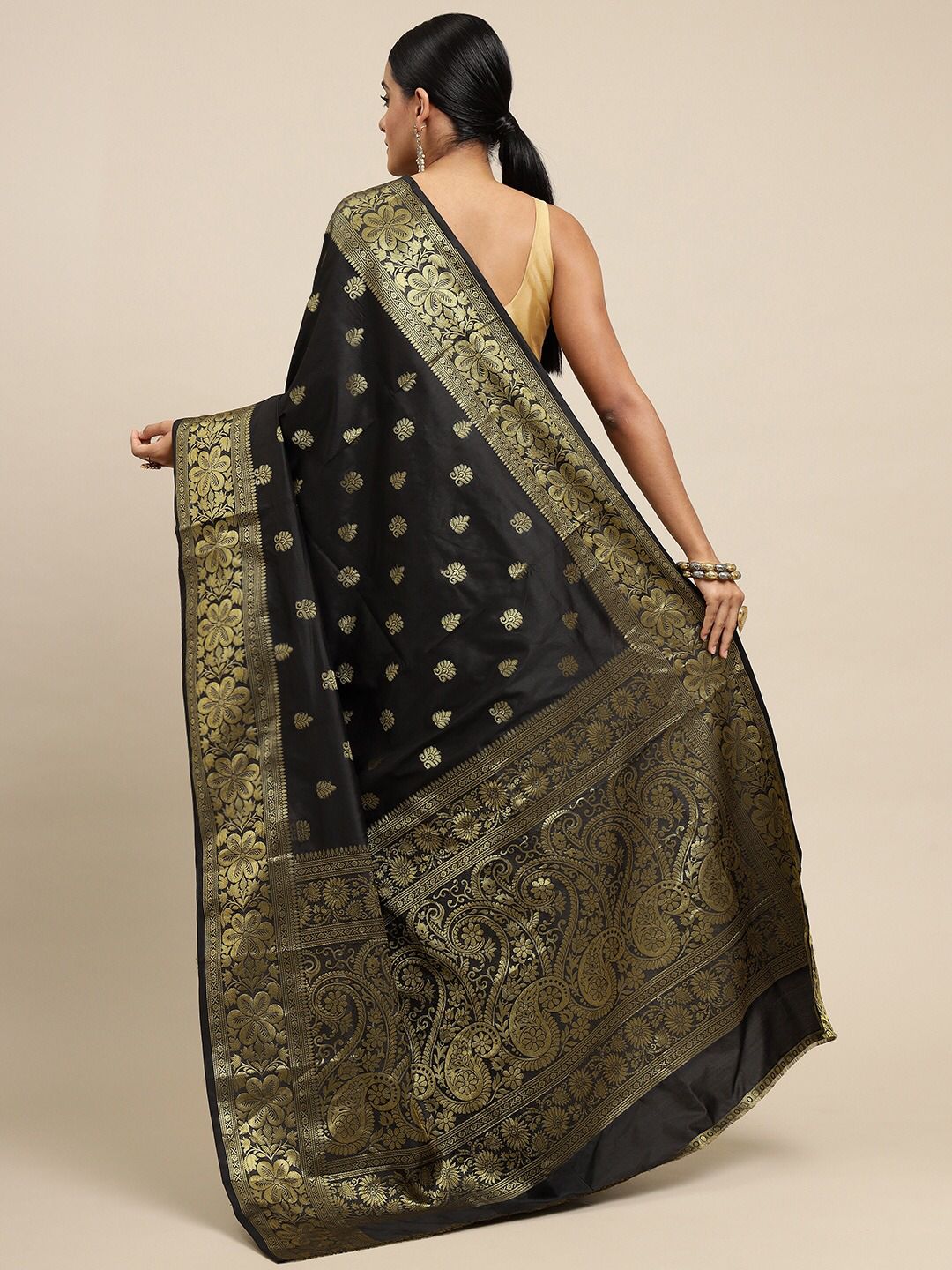 Classic Black Soft Lichi Silk Saree | Jacquard Border Couture