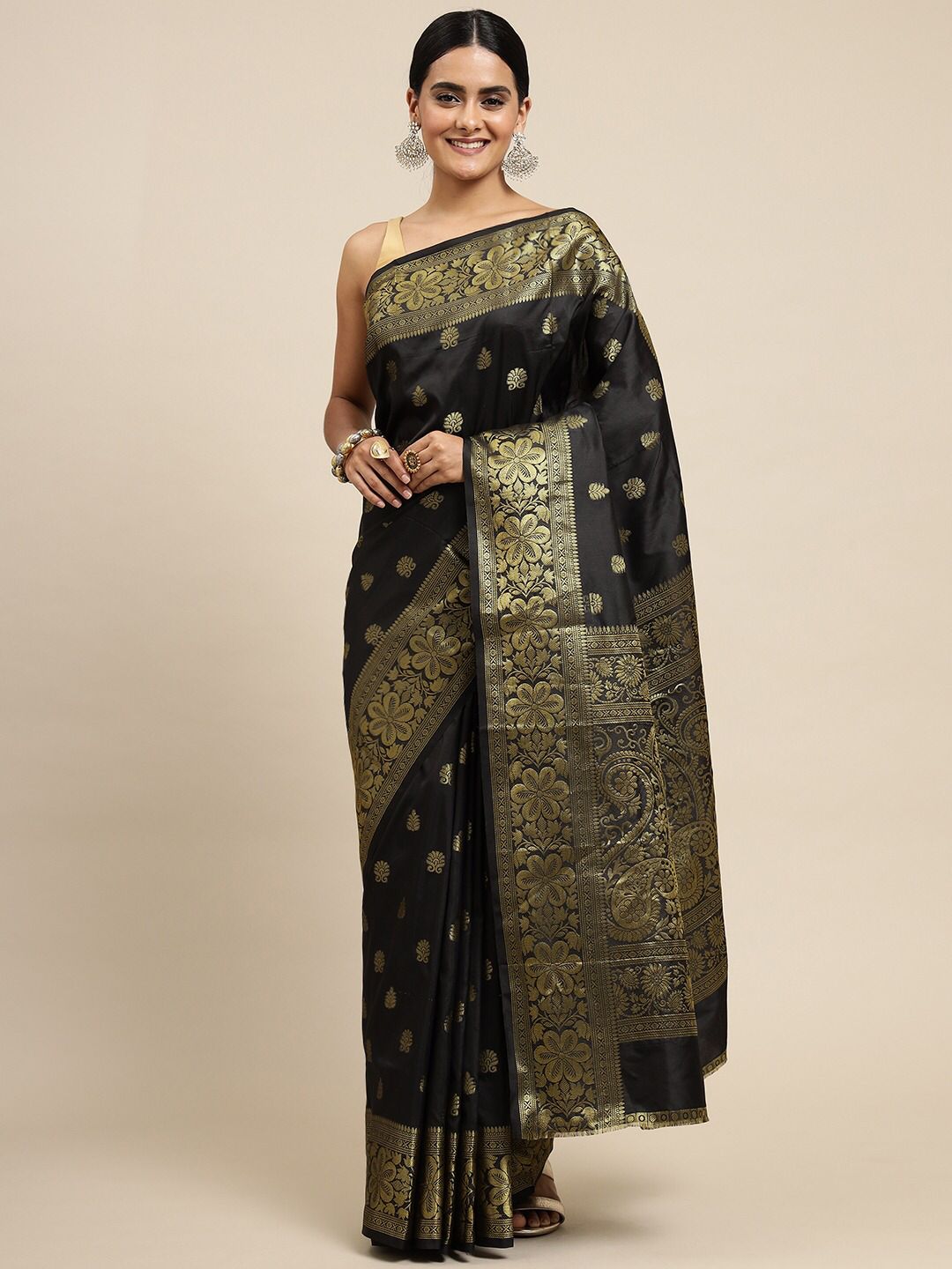 Classic Black Soft Lichi Silk Saree | Jacquard Border Couture