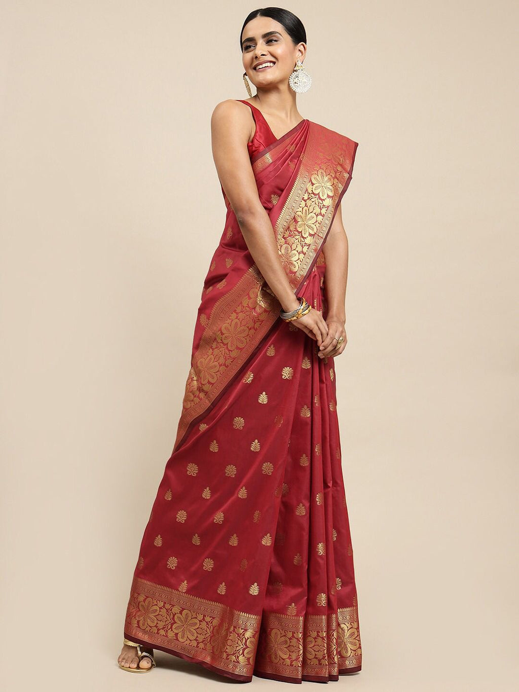 Rich Maroon Soft Lichi Silk Saree | Jacquard Border Couture