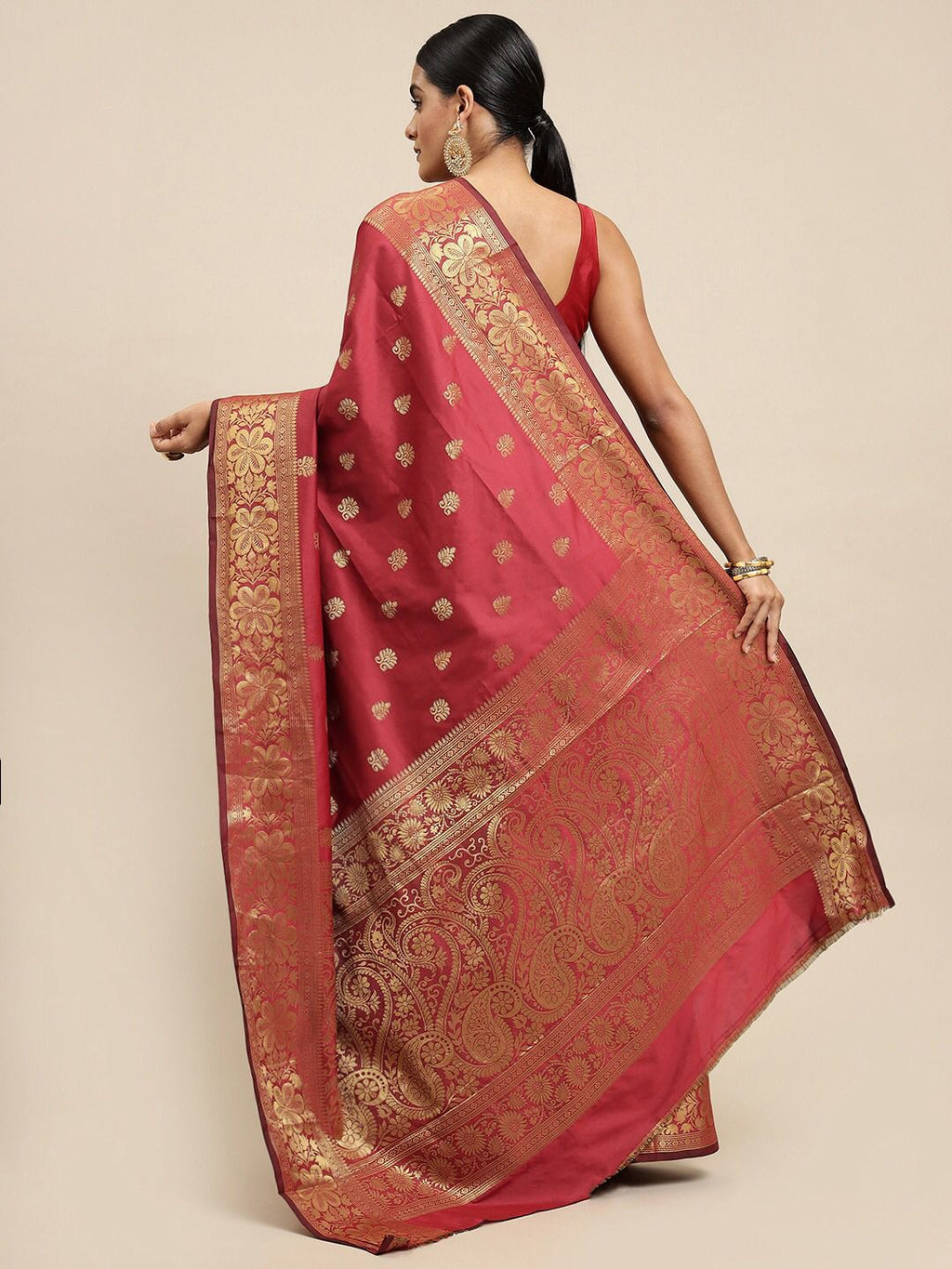 Rich Maroon Soft Lichi Silk Saree | Jacquard Border Couture