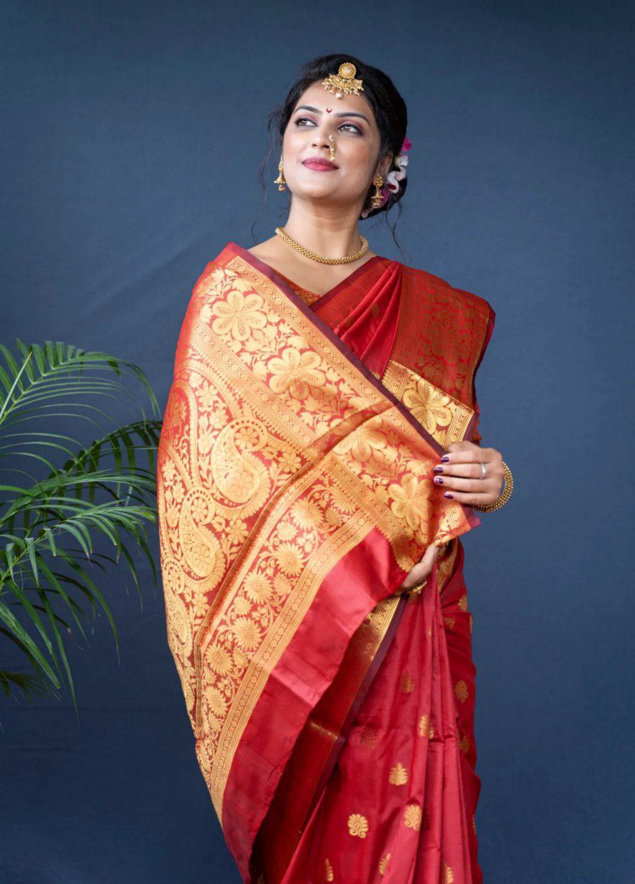 Rich Maroon Soft Lichi Silk Saree | Jacquard Border Couture