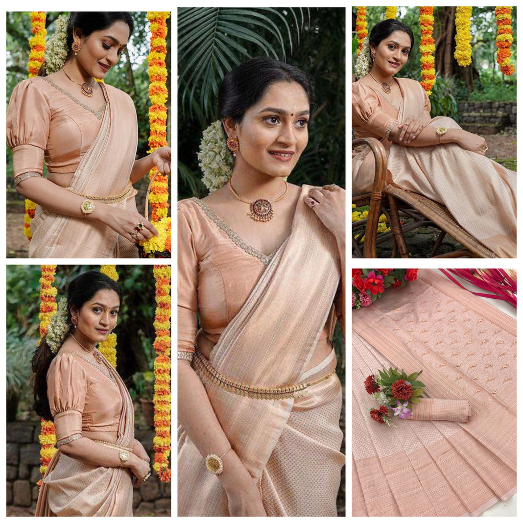 Elegant Cream Banarasi Soft Lichi Silk Saree | All Over Work Jacquard Couture
