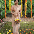 Elegant Cream Banarasi Soft Lichi Silk Saree | All Over Work Jacquard Couture