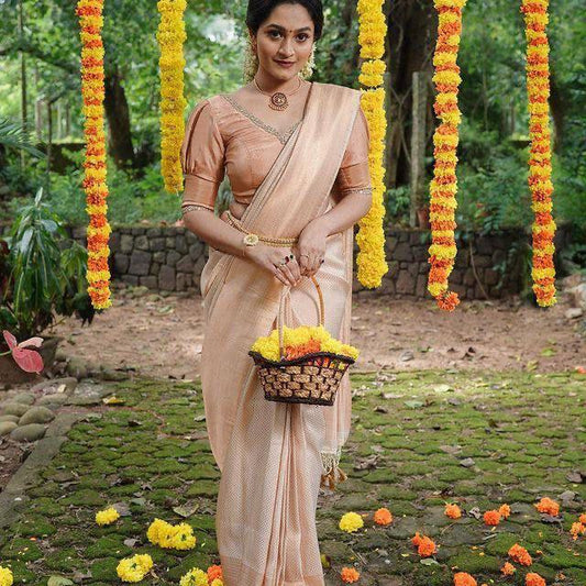 Elegant Cream Banarasi Soft Lichi Silk Saree | All Over Work Jacquard Couture
