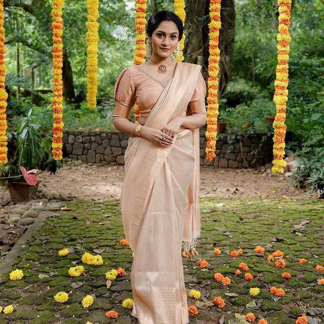 Elegant Cream Banarasi Soft Lichi Silk Saree | All Over Work Jacquard Couture