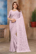 Lavender Georgette Saree | Heavy Resham & Sequin Embroidery with Work Blouse