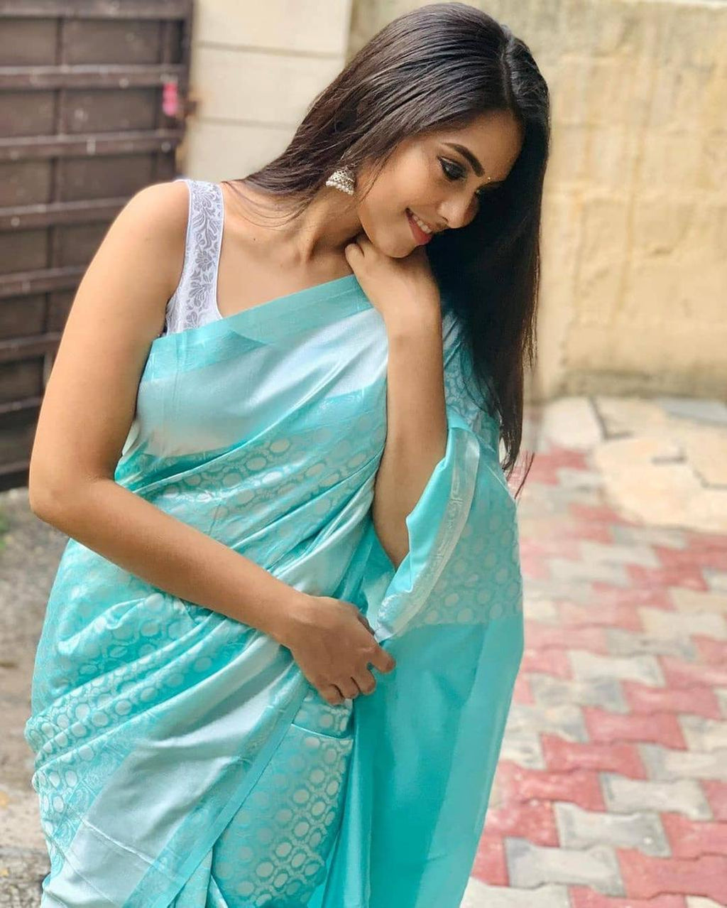 Sky Blue Soft Lichi Silk Saree | Exclusive Jacquard Border & Rich Pallu Couture