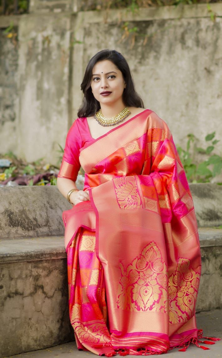 Blush Pink Soft Lichi Silk Saree | Beautiful Rich Pallu & Jacquard with Zahlar