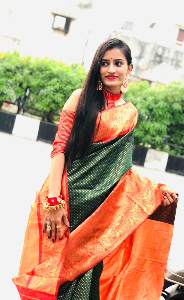 Vibrant Orange & Green Soft Lichi Silk Saree | Exclusive Jacquard Border & Rich Pallu Couture
