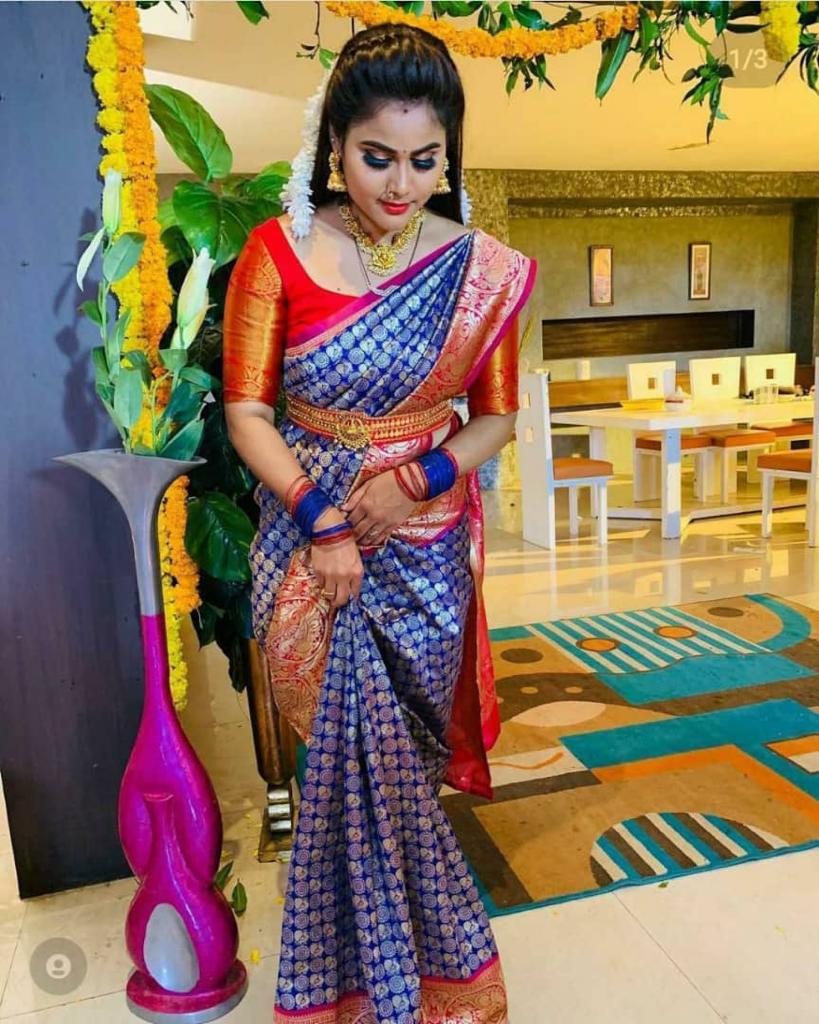 Majestic Navy Blue Soft Lichi Silk Saree | Exclusive Jacquard Border & Rich Pallu Couture