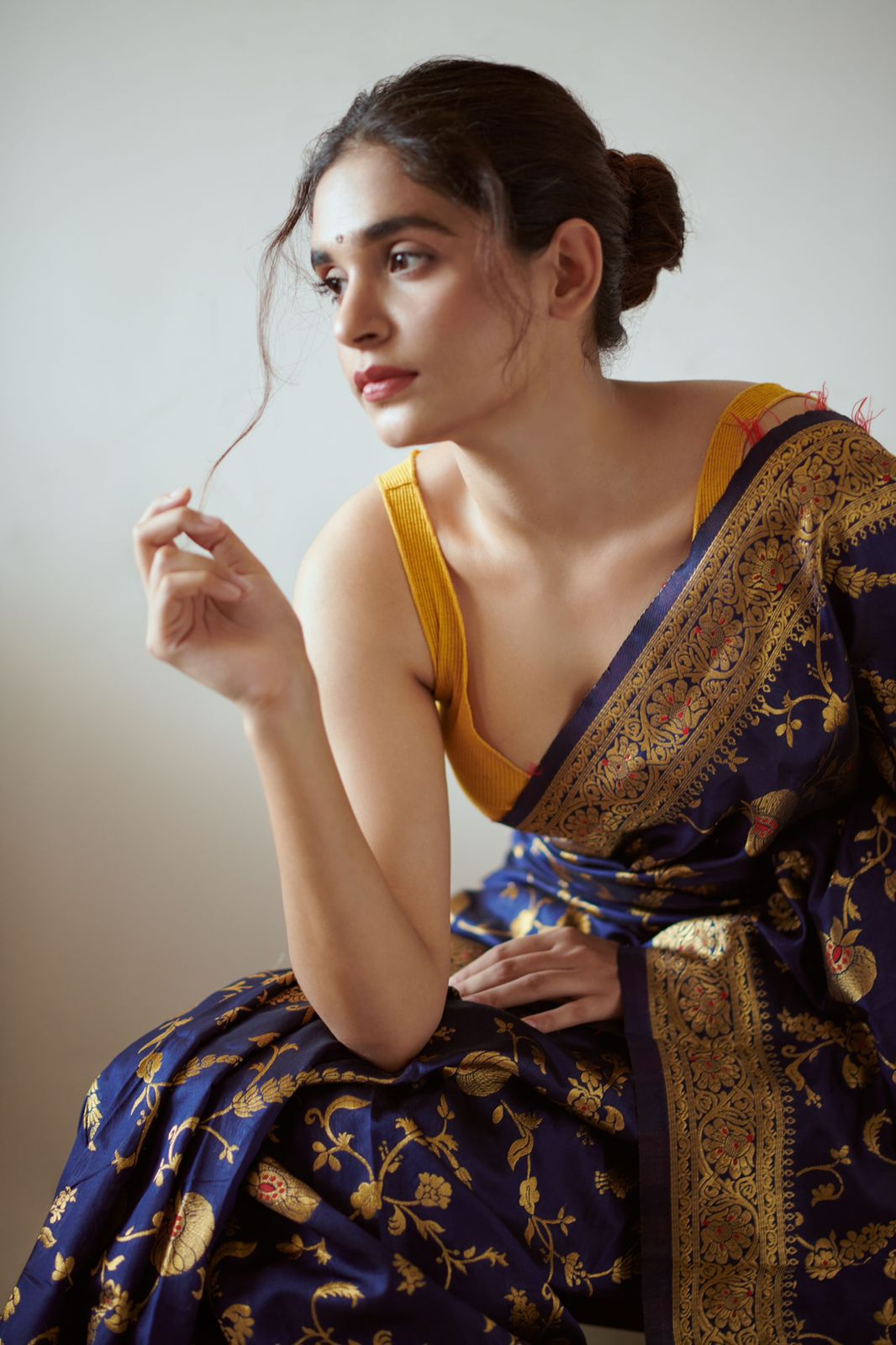Navy Blue & Gold Soft Lichi Silk Saree | Original Gold Zari with Jacquard Work Couture