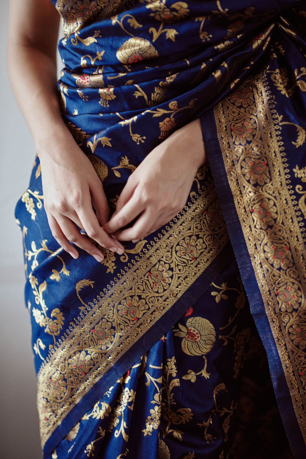 Navy Blue & Gold Soft Lichi Silk Saree | Original Gold Zari with Jacquard Work Couture