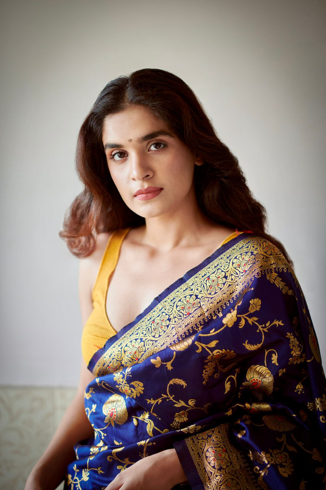 Navy Blue & Gold Soft Lichi Silk Saree | Original Gold Zari with Jacquard Work Couture
