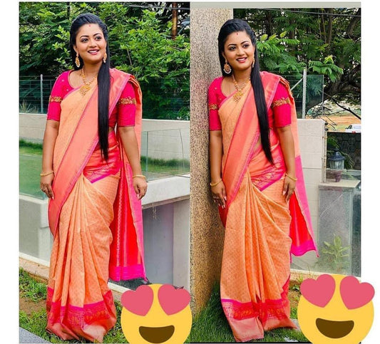 Peach & Pink Soft Lichi Silk Saree | Rich Pallu & Jacquard Work Couture