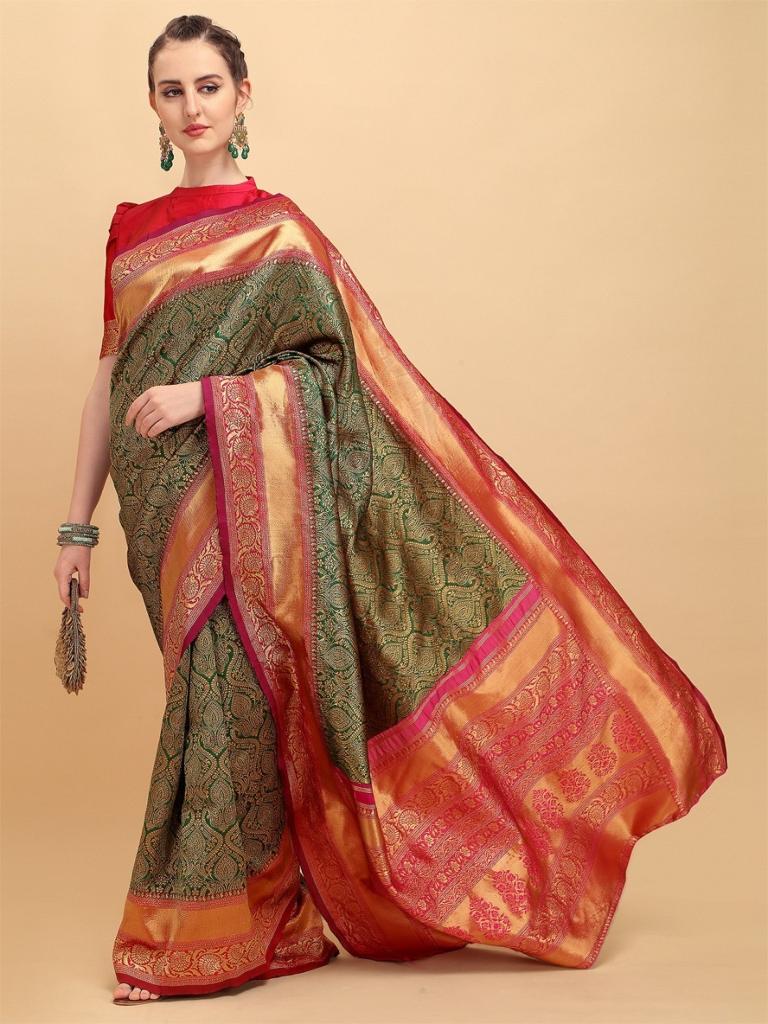 Multi-Color Soft Lichi Silk Saree | Rich Pallu & Jacquard Work Couture