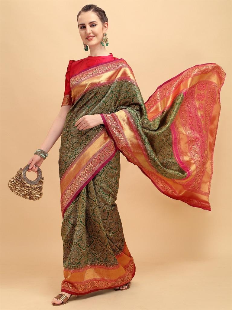 Multi-Color Soft Lichi Silk Saree | Rich Pallu & Jacquard Work Couture