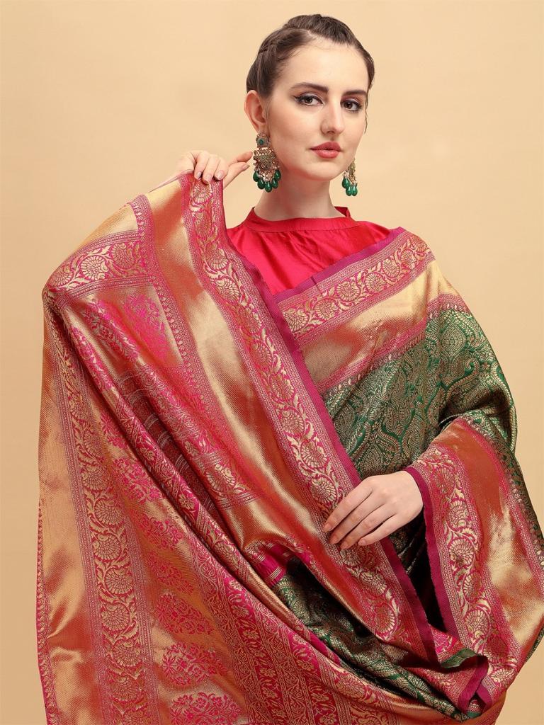 Multi-Color Soft Lichi Silk Saree | Rich Pallu & Jacquard Work Couture