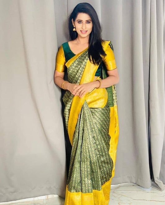 Multi-Color Soft Lichi Silk Saree | Rich Pallu & Jacquard Work Couture