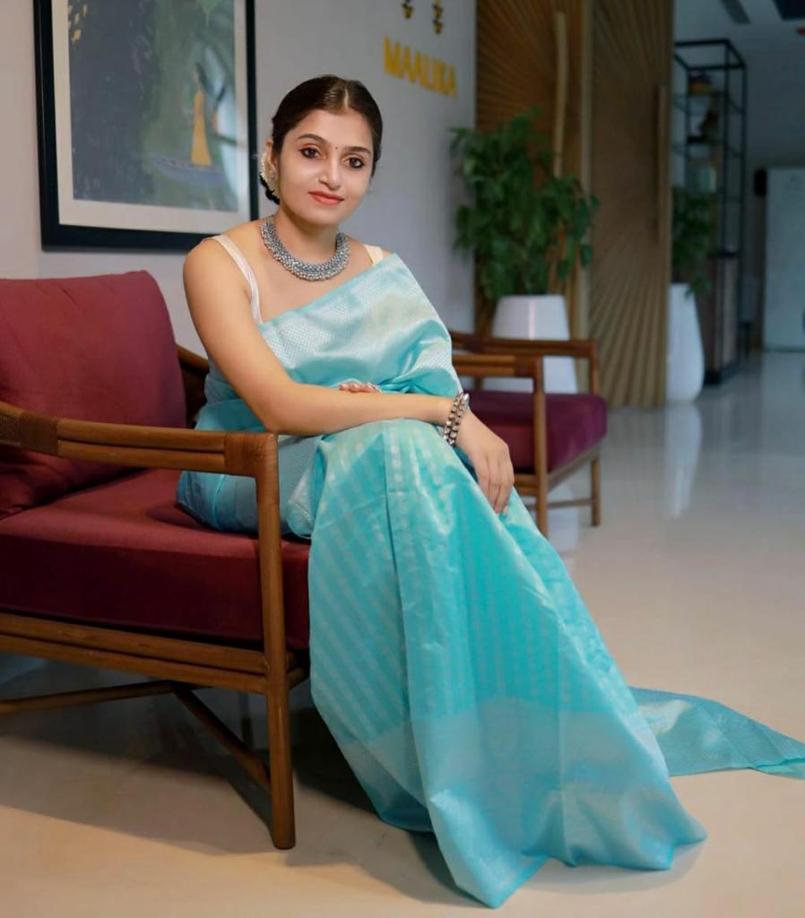 Sky Blue Soft Lichi Silk Saree | Rich Pallu & Jacquard Work Couture