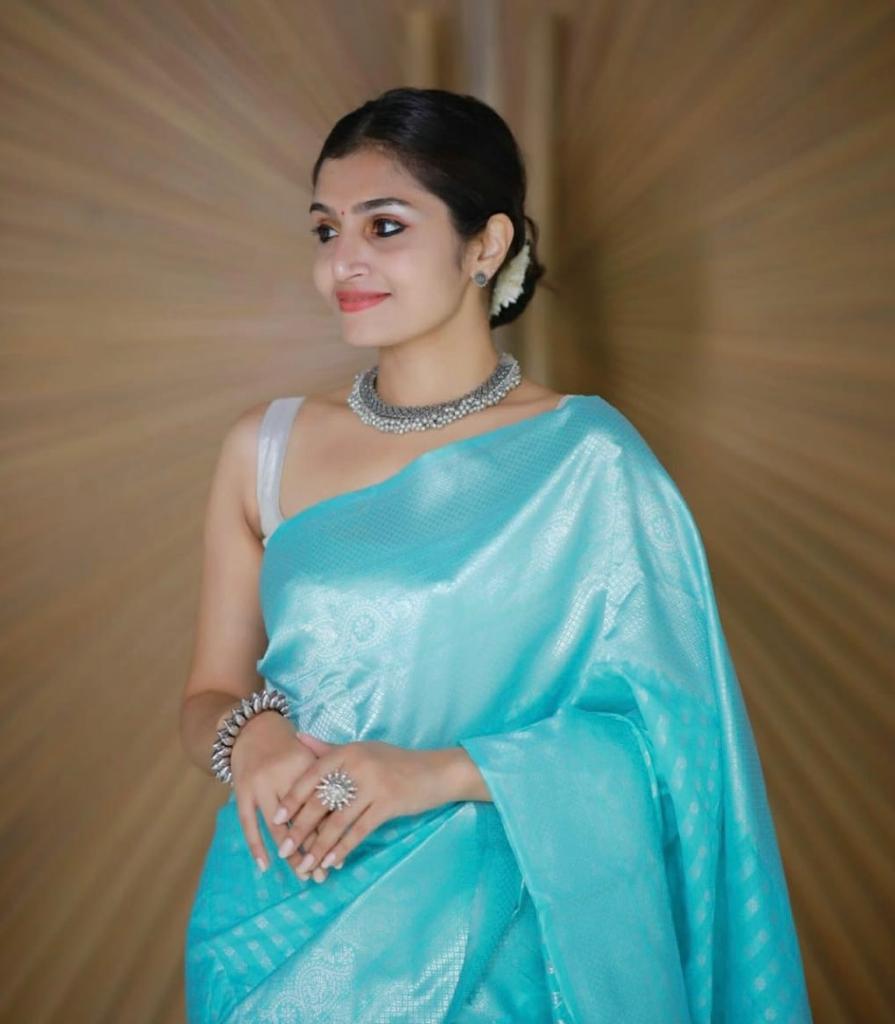 Sky Blue Soft Lichi Silk Saree | Rich Pallu & Jacquard Work Couture